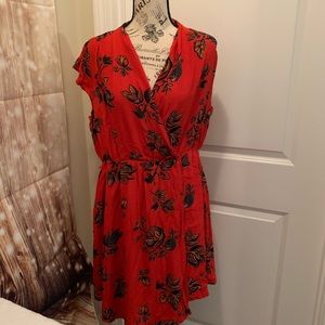 Maeve Anthro mock wrap red dress large